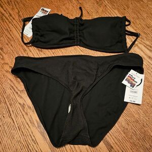 NWT No Boundaries Black Bikini Set XL 15-17 Padded Top & Bottom Swim Halter Tie